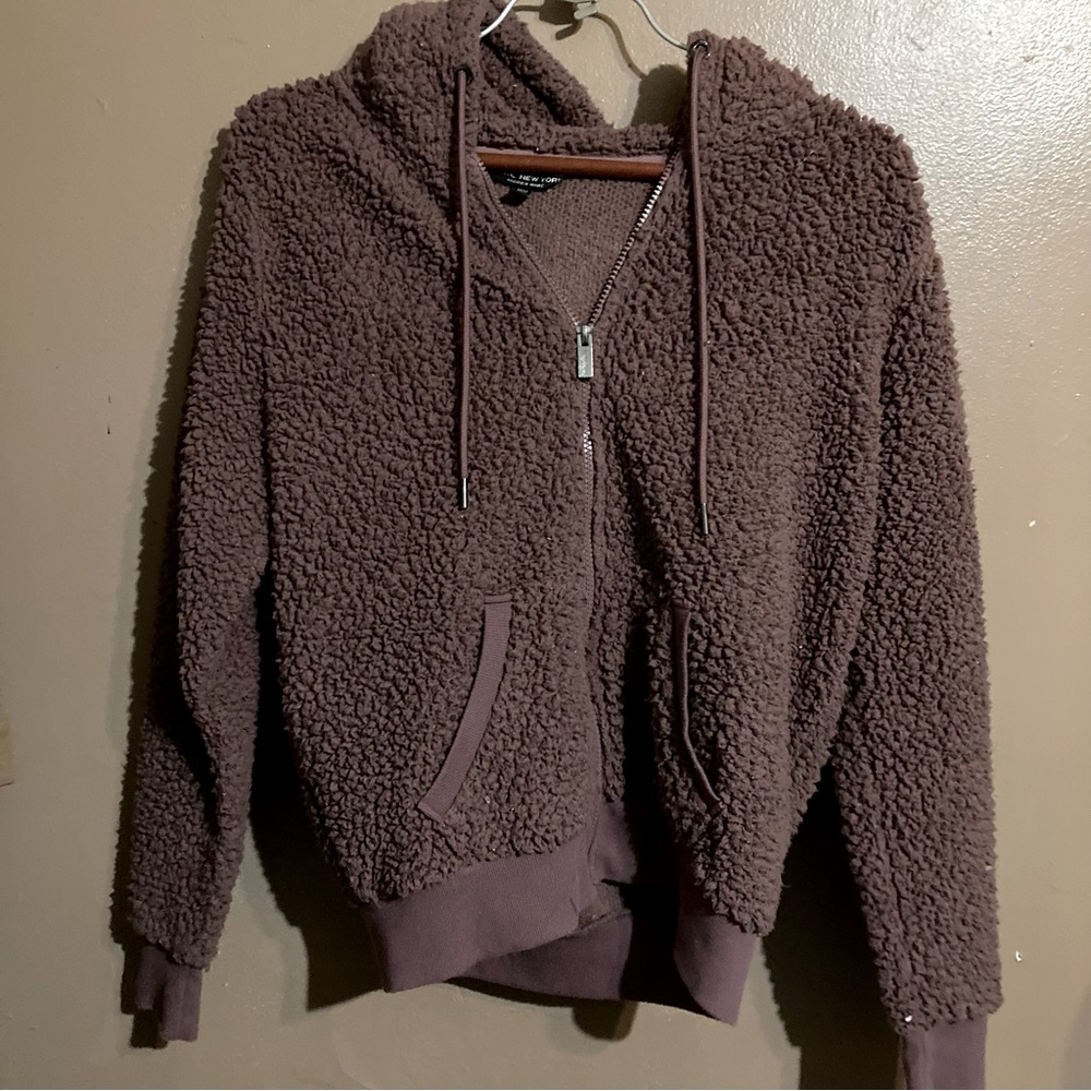 Hooded zip-up teddy coat